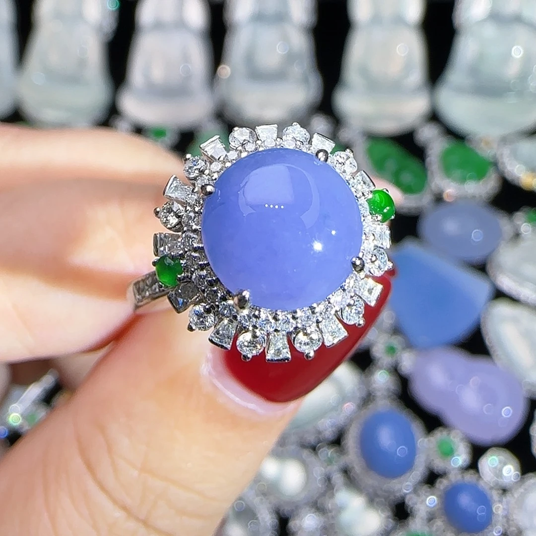 翡翠18K金镶嵌戒指天然翡翠