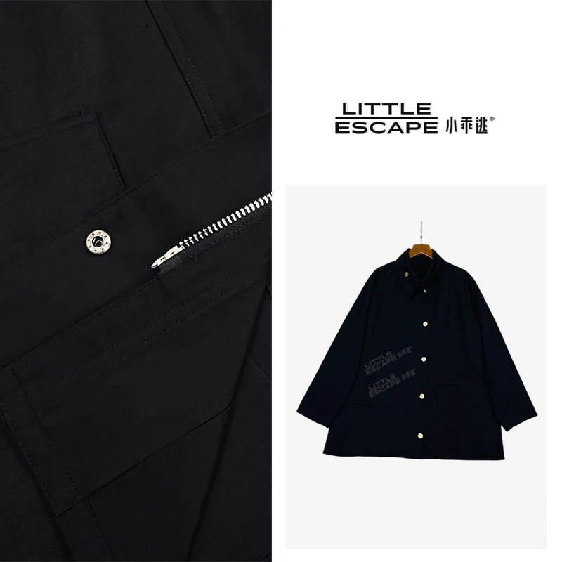 双色！卡其外套黑色风衣双口袋黄色扣百搭宽松T1001