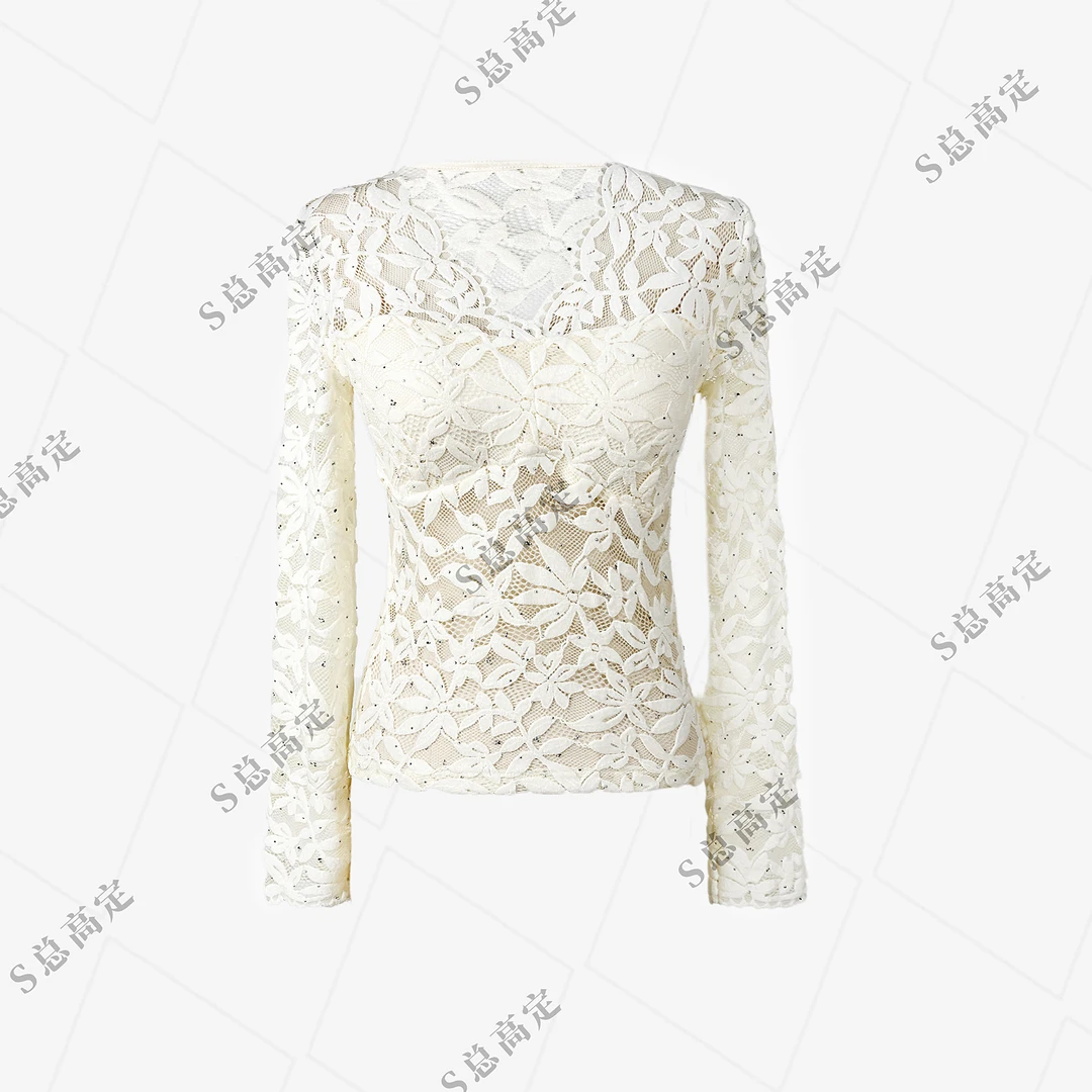 【莎总专属】修身蕾丝镶砖轻奢时尚百搭款打底衫女D0018