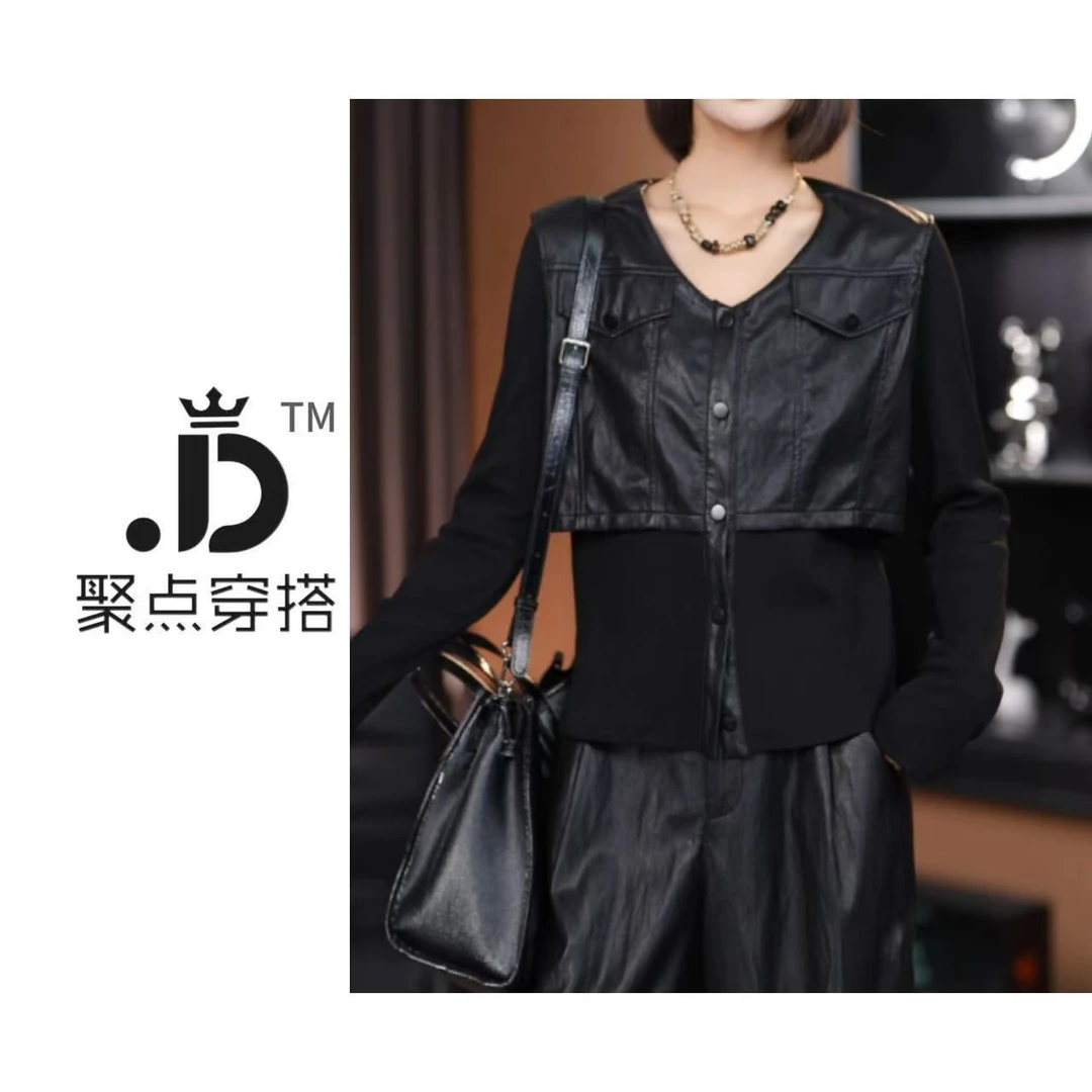 JUDIAN-【英姿卓悦】拼接假两件t恤时尚早秋打底衫8jd00016