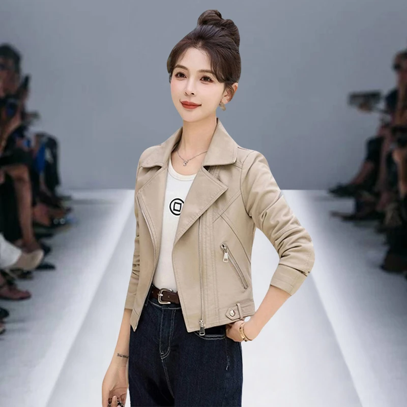 海宁真皮加绒皮衣女款爆款2025新款女士小个子修身皮夹克外套短款