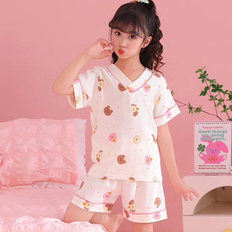 女童睡衣儿童云朵棉短袖夏季薄款2025可爱卡通小女孩中大童家居服