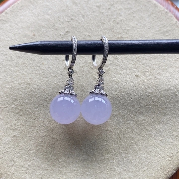 翡翠吊坠(不含链)18K金镶嵌翡翠冰紫色耳坠