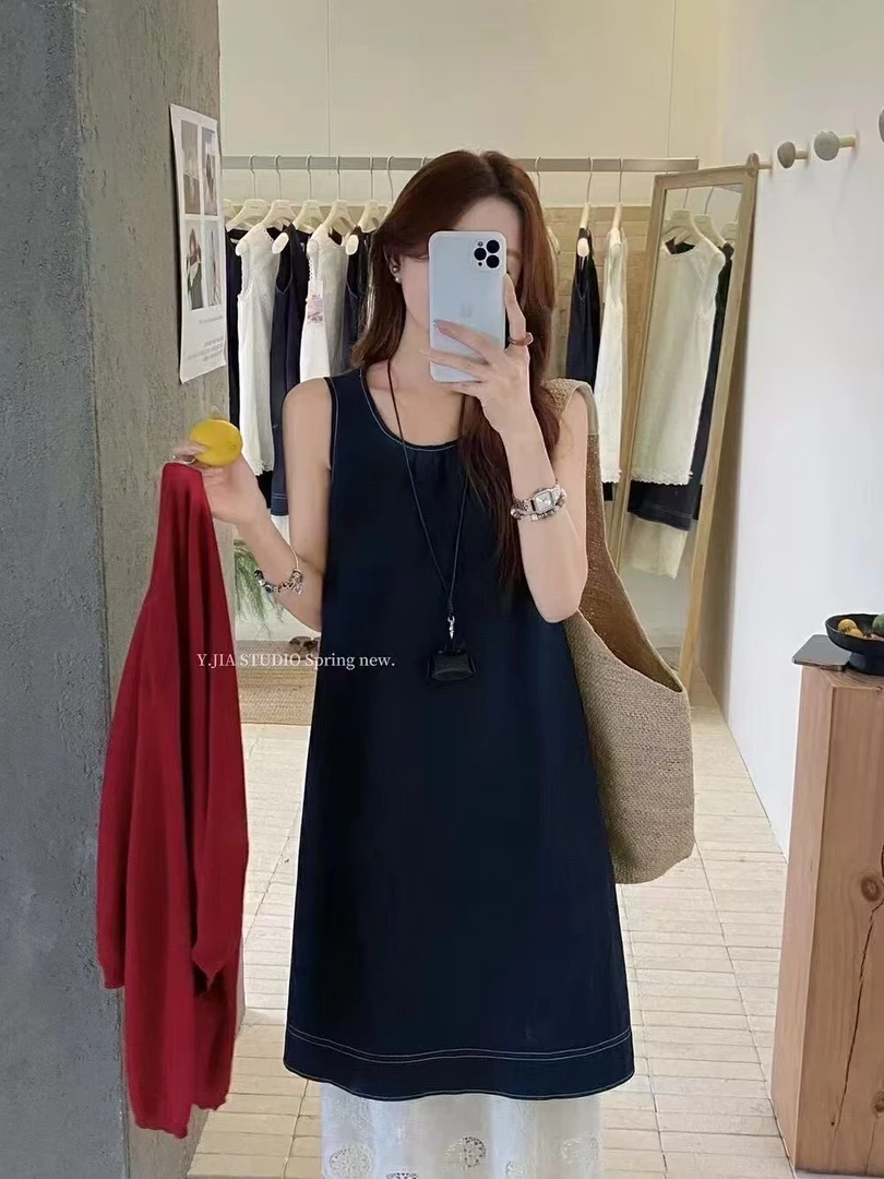 （夕姨推荐）设计感明线蕾丝拼接a字连衣裙