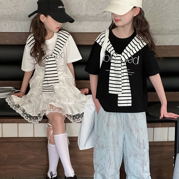 【丫丫童品】2025春季新款大童女童字母短袖K486