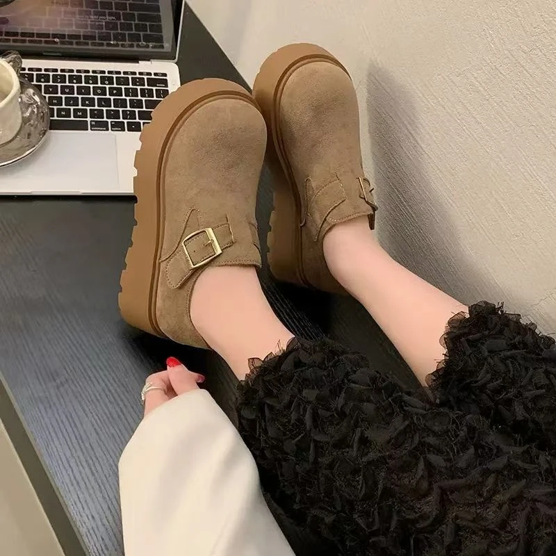 欧若风磨砂皮勃肯鞋女2025年春秋新款厚底增高一脚蹬时尚百搭阿伟