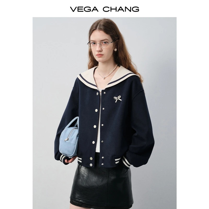 VEGACHANG【学院新风】短外套女2025新款秋季海军领学院风立0004LL