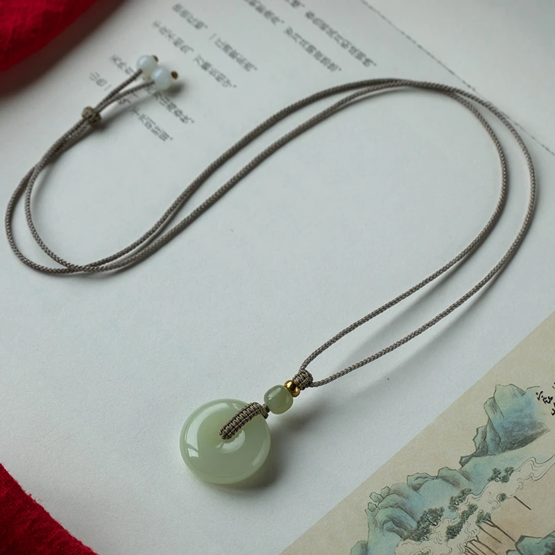 新疆和田玉平安扣吊坠男女平安扣挂绳玉坠福扣玉佩吊坠玉石项链