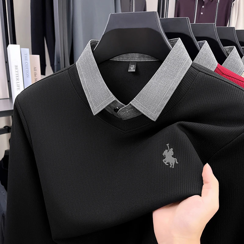 2025秋季新款男士假两件卫衣男透气运动长袖百搭休闲时尚百搭上衣