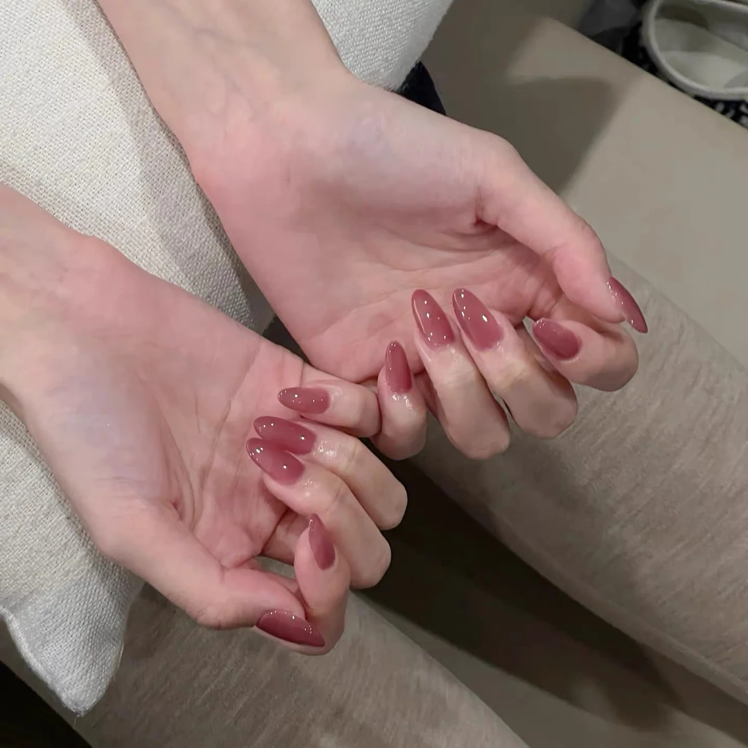 【冰透梅子】纯手工穿戴甲梅粉冰透纯色美甲秋冬高级感显白穿戴美甲