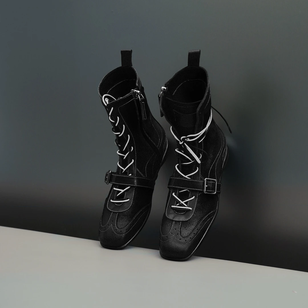COVONTY「original」小时髦 小牛皮马丁靴女拳击鞋系带短靴工装靴