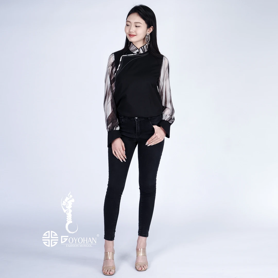 【高艺汗】民族风百搭印花纱袖衬衫 0323