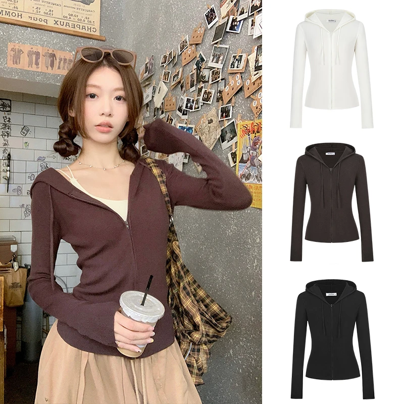 Moses Queen/魔西女王辣妹ins风针织连帽开衫早秋掐腰上衣短外套