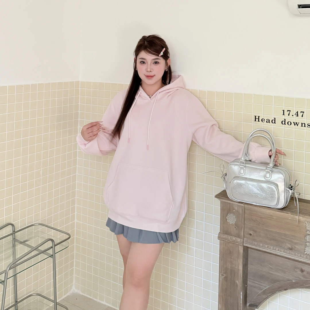 少女信件｜大码马卡龙粉奶油卫衣女大码连帽上衣胖mm显瘦套头外套