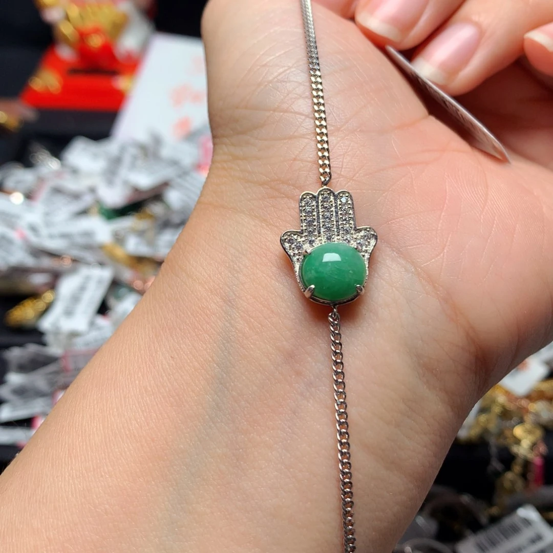 翡翠戒指银S925镶嵌手链