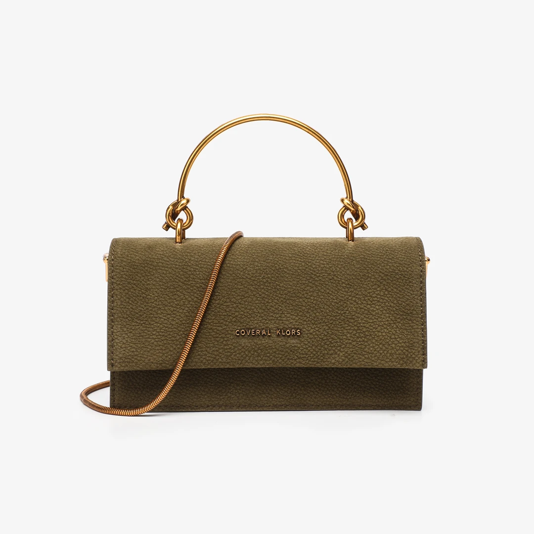 卡尔 蔻斯高定金属手柄斜挎小方包CK25862G军绿