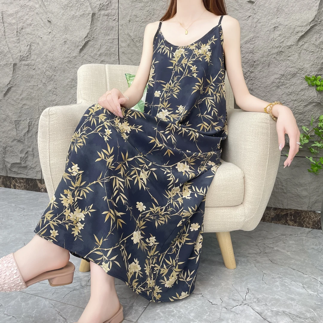 【金韵花开】夏季碎花时尚宽松气质吊带连衣裙女宽松印花长裙女