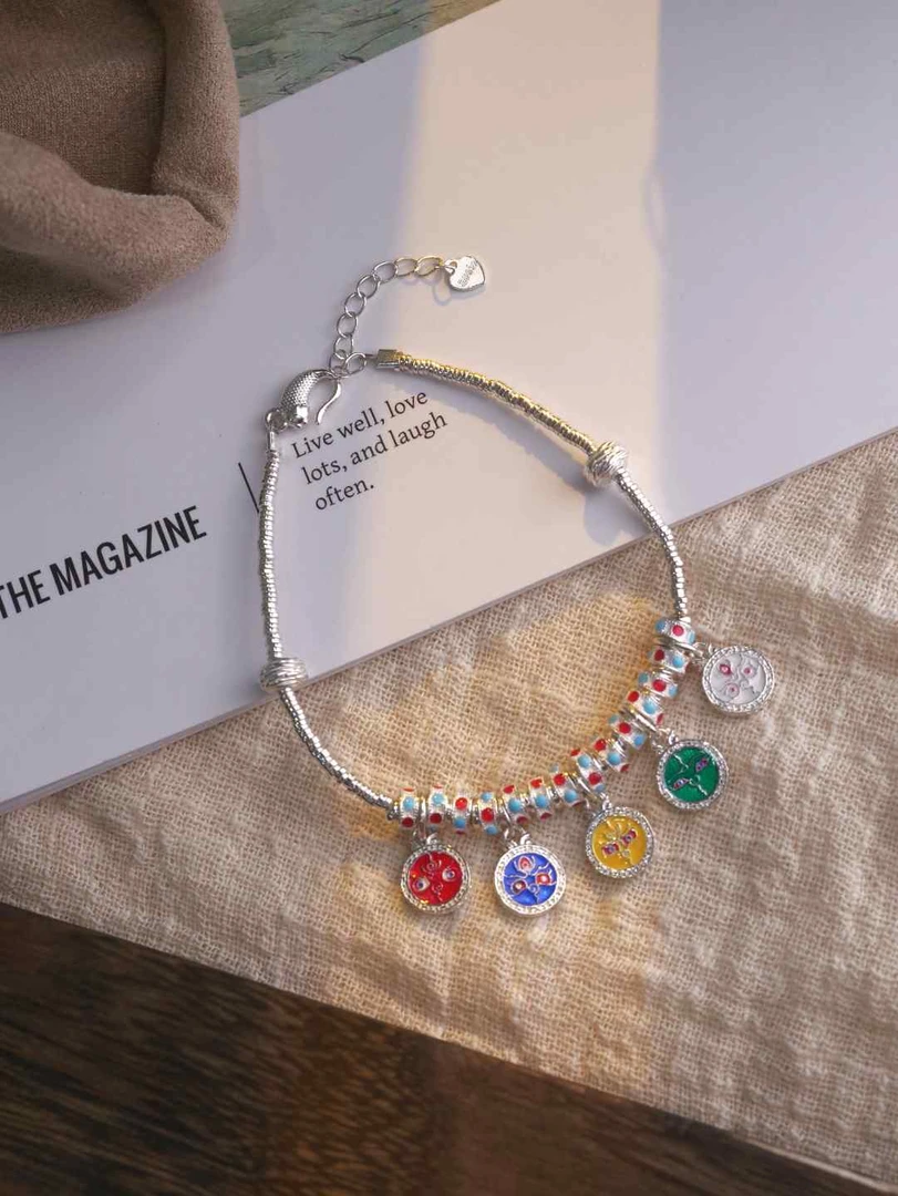 足银手链 五路财神藏式碎银珐琅彩