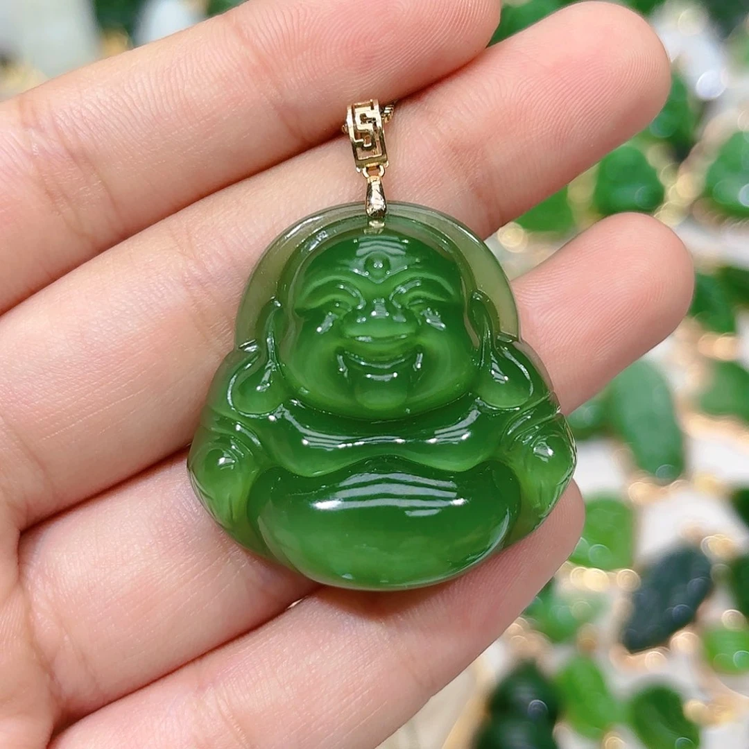 和田玉（碧玉）颈饰18K金镶嵌