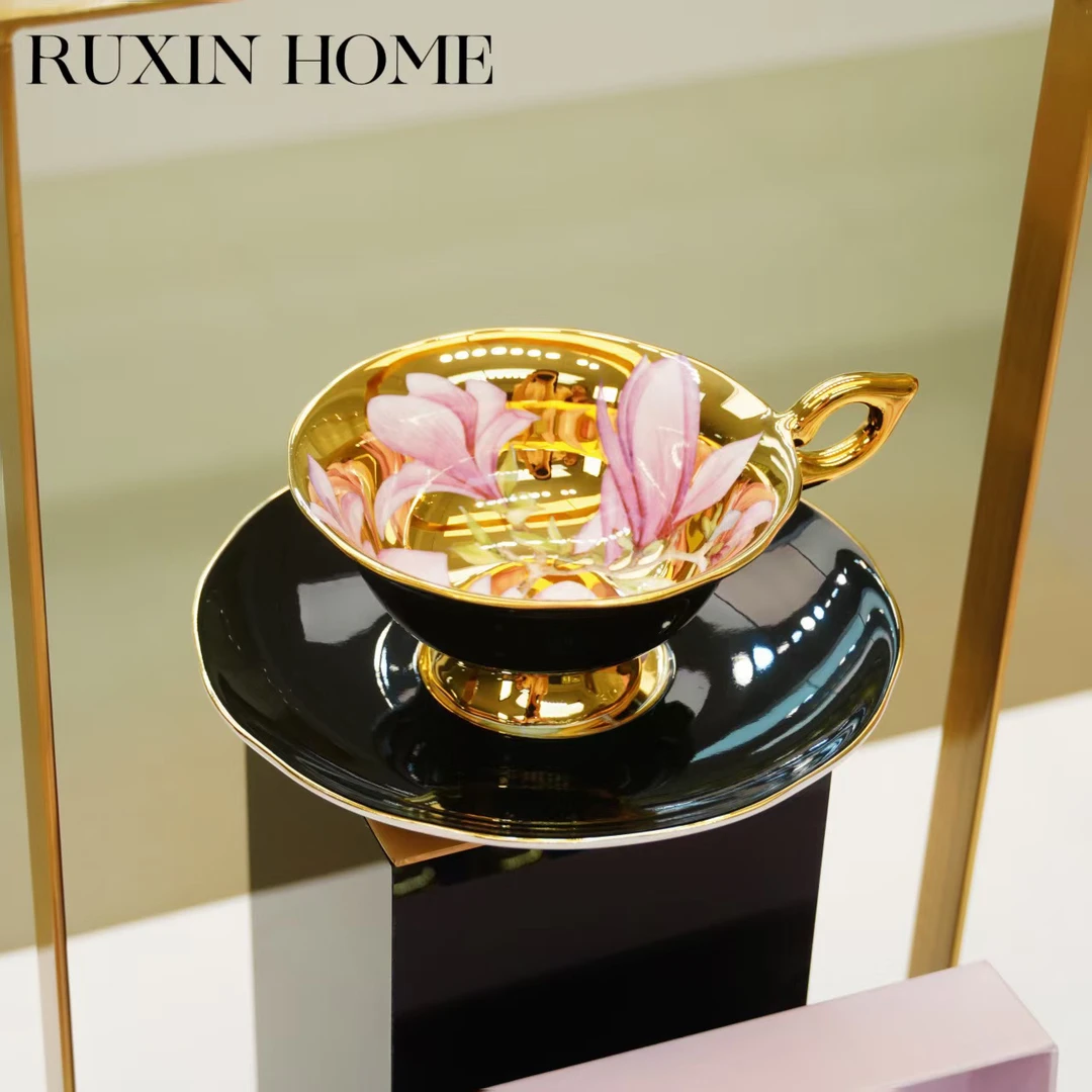 自然写生-丹顿黑釉玉兰咖啡杯碟