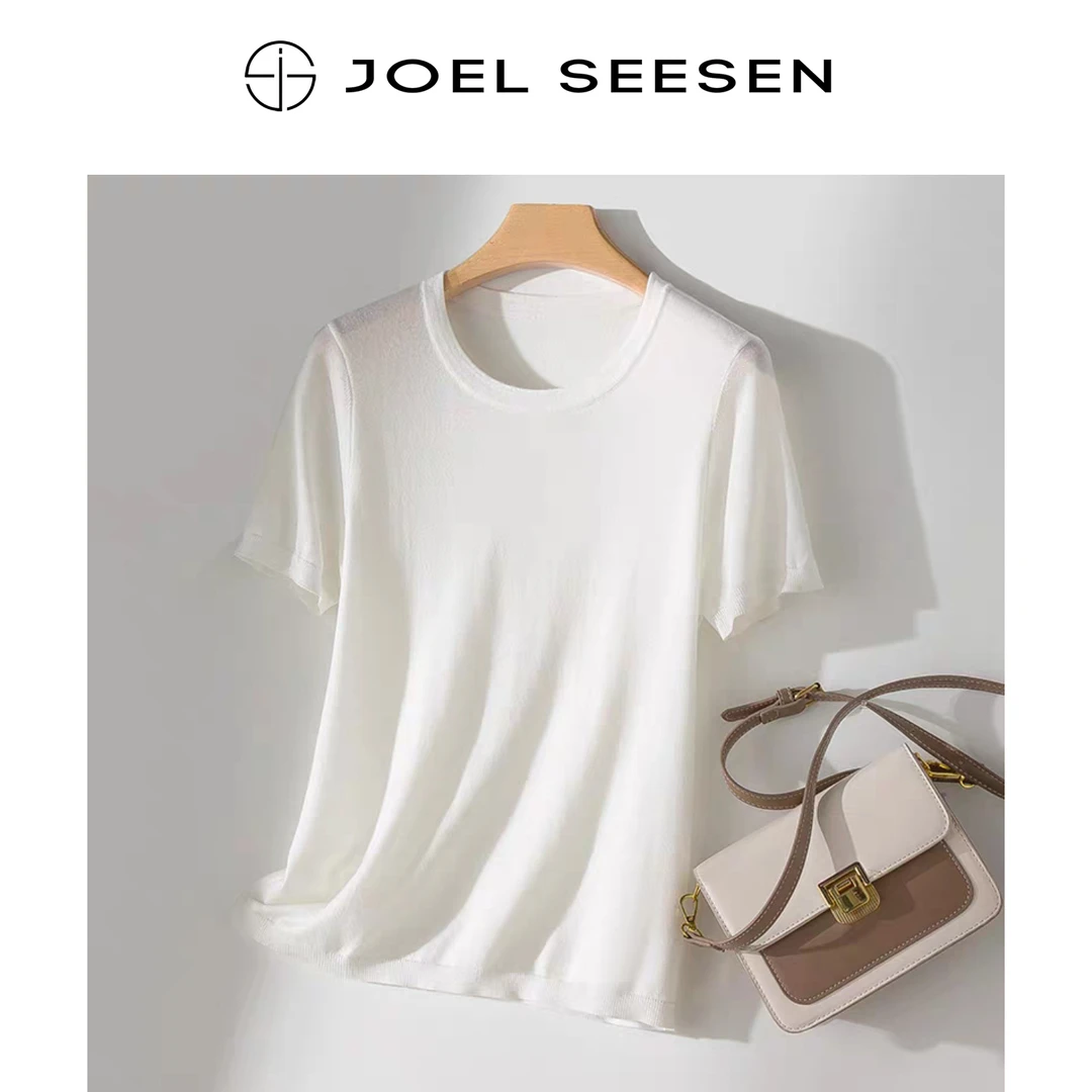 早秋软糯亲肤蚕丝羊绒针织短袖T恤24168