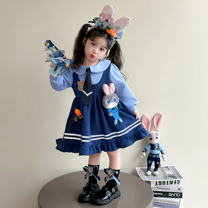 女童秋装连衣裙朱迪兔子警官衣服儿童春秋季洛丽塔女宝宝公主裙子