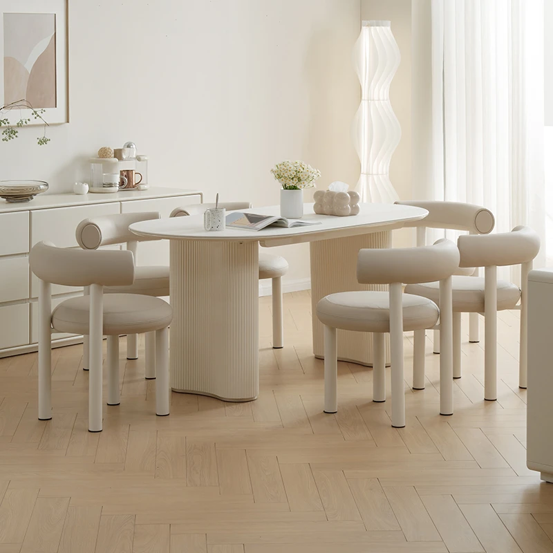 M&Z/掌上明珠家居优雅现代奶油风岩板餐桌椅一桌四椅