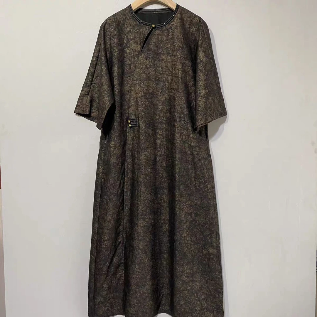 高定100桑蚕丝墨池工艺香云纱圆领袍子[27239278]