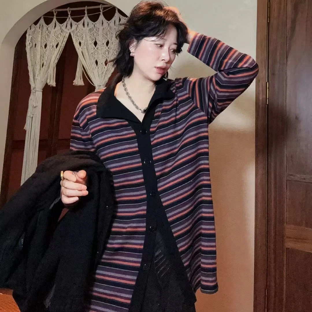 梵希/彩虹条纹毛衣针织开衫