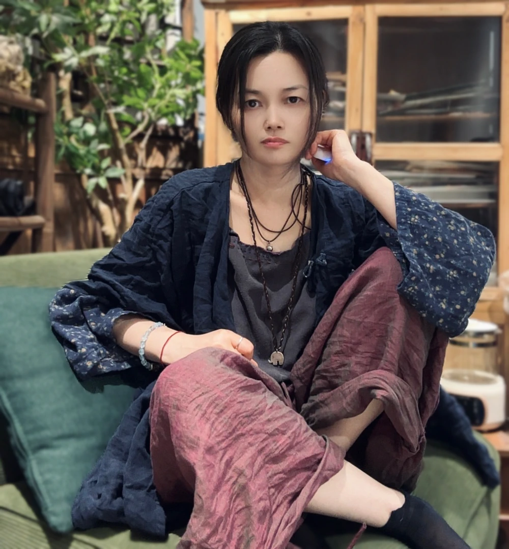 素年未央 SN169 轻复古文艺百搭色织亚麻休闲阔腿裤