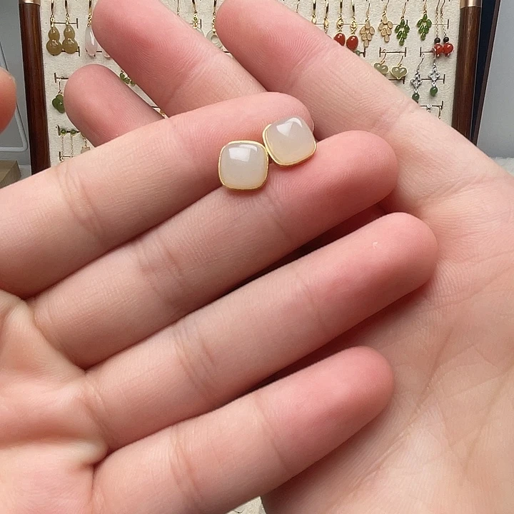 银S925镶嵌和田玉耳饰