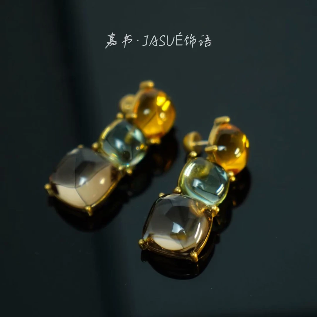 铜合金珐琅耳饰 《果漾夏日》复古彩色设计师耳饰0801E
