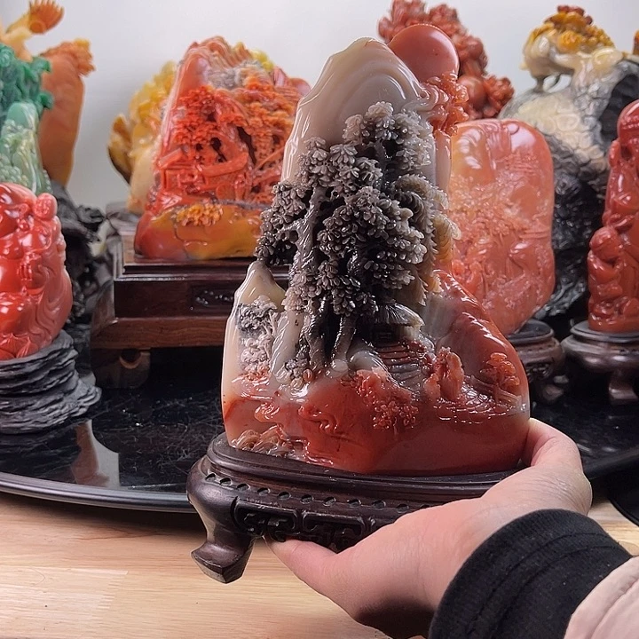 寿山石伯牙抚琴摆件