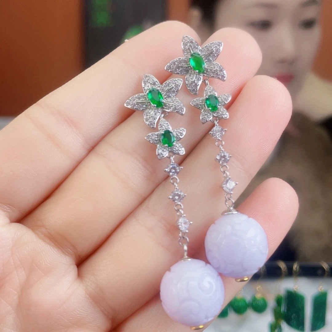 翡翠银S925镶嵌耳饰