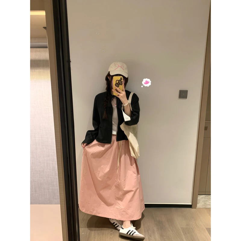 小沈美眉 樱花来信 松紧腰系带半身裙春夏高腰显瘦A字长裙子女