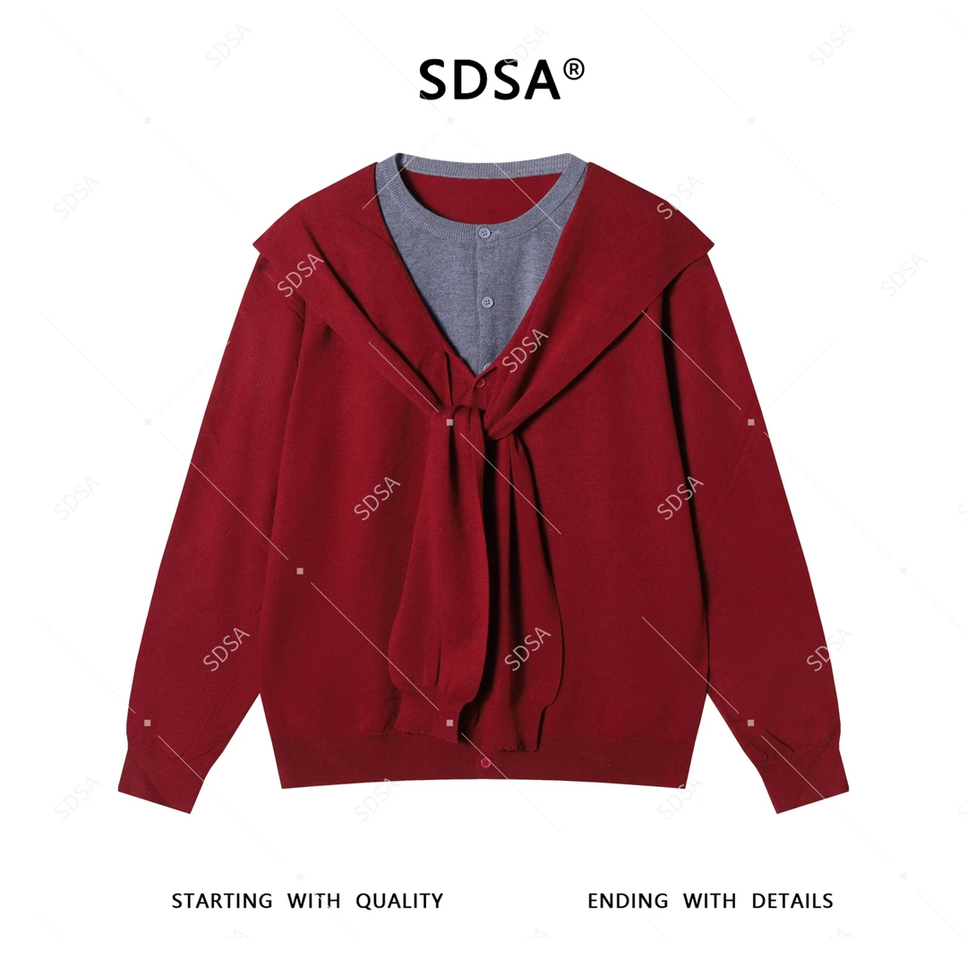 SDSA男士2025新款轻奢痞帅男装韩版撞色披肩假两件开衫针织毛衣