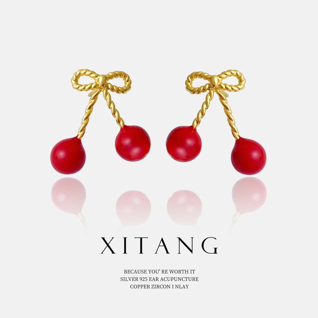 铜合金耳饰 XITANG 925银针【蜜果】甜美红色时尚耳钉耳环耳坠8102