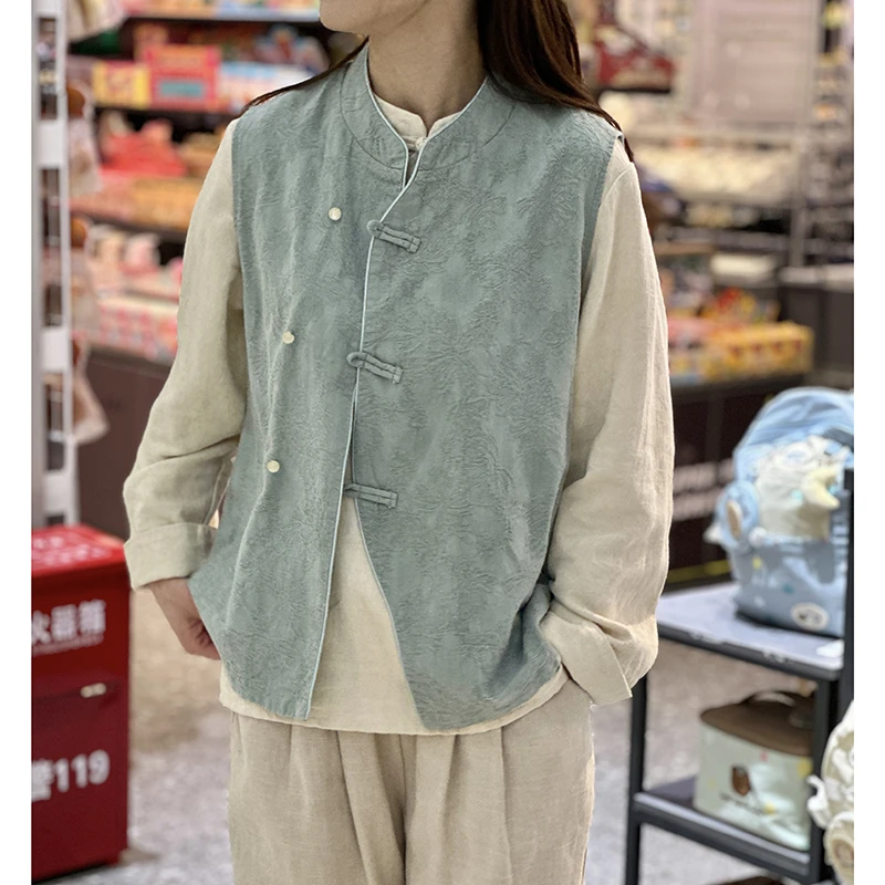 【疏影马甲】亚麻提花简约气质百搭复古马甲背心 52131