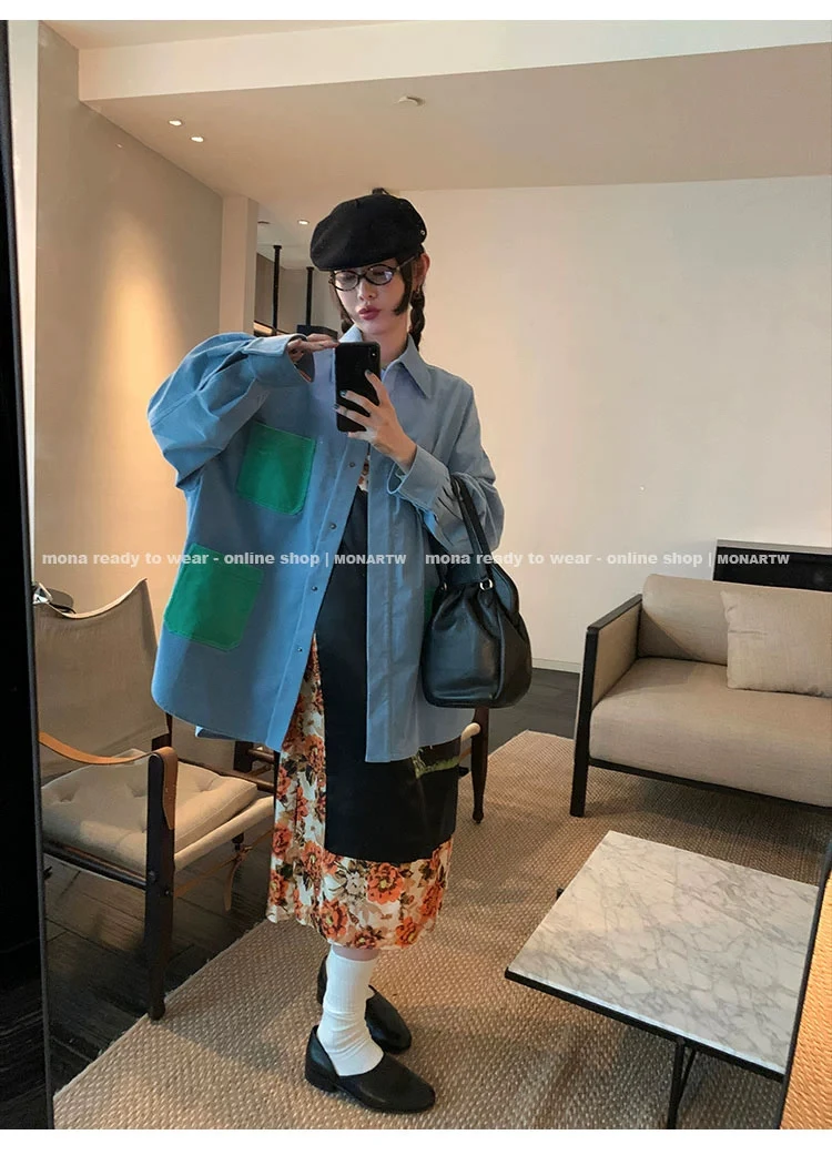 MONA 经典衬衫领 复古宽松设计外套女小个子2024初秋季新款