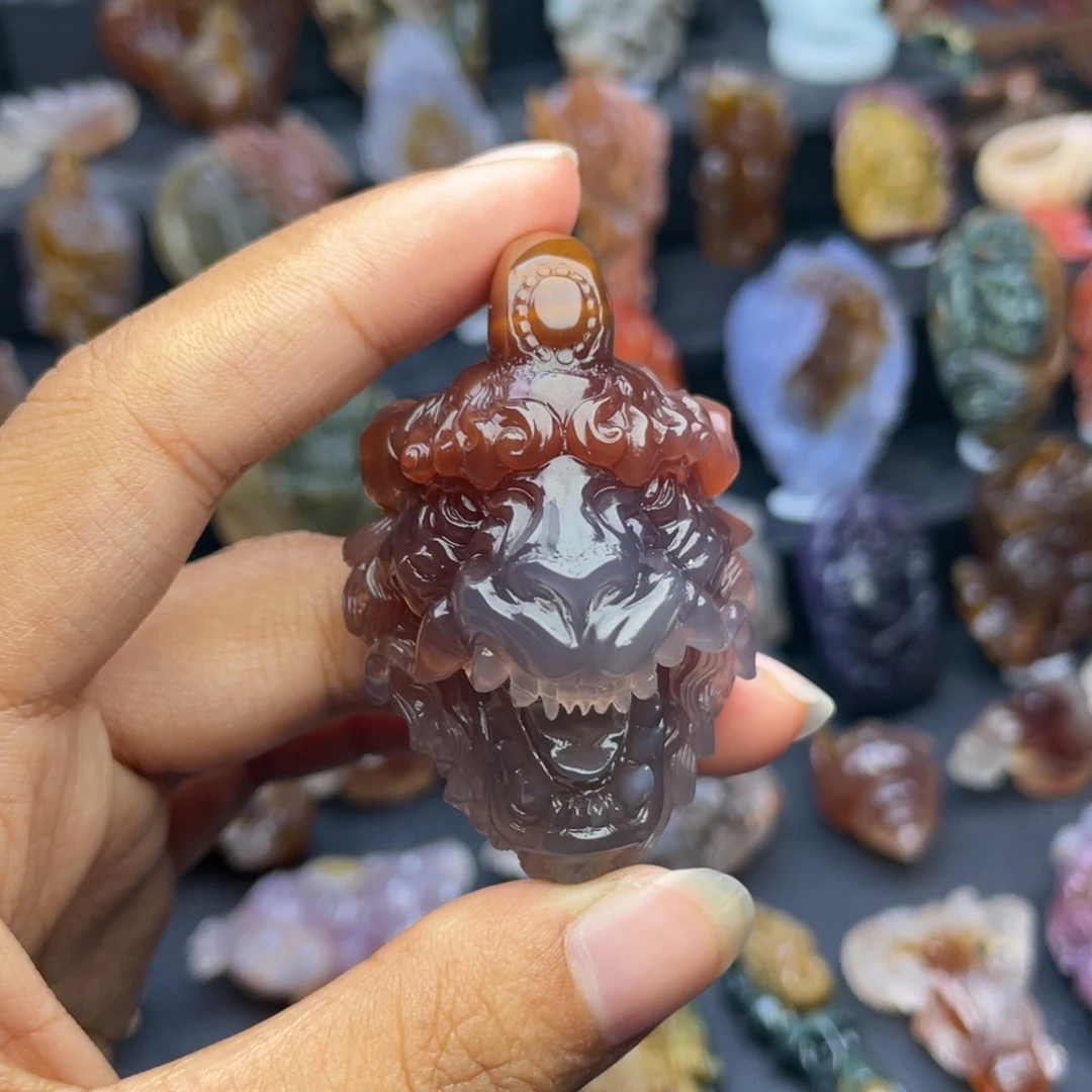 定制玛瑙未镶嵌手工雕刻谛听