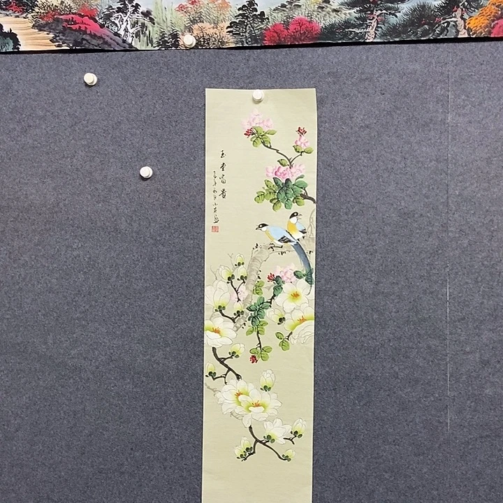 国画四尺对开花鸟一幅
