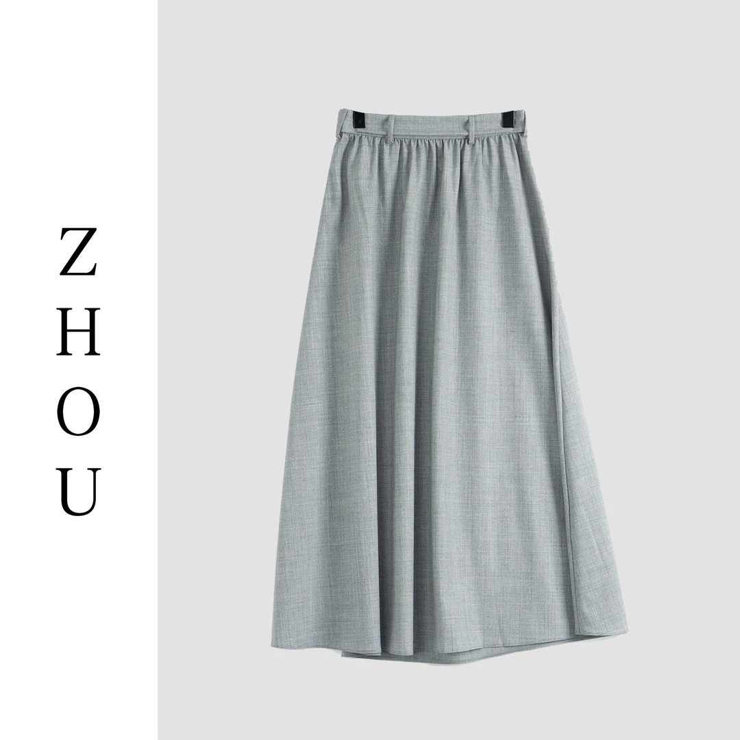 灰色减龄气质百搭半身裙-21339