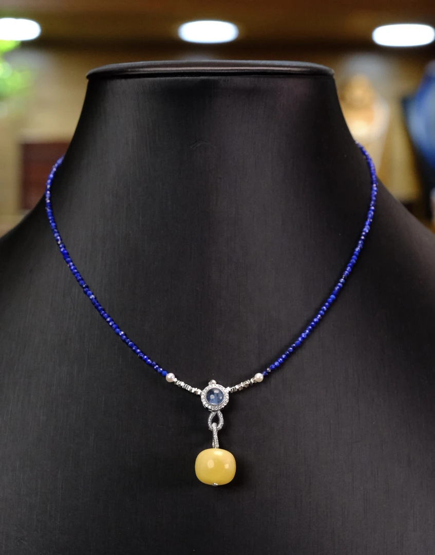 天然青金石项链锁骨链短链