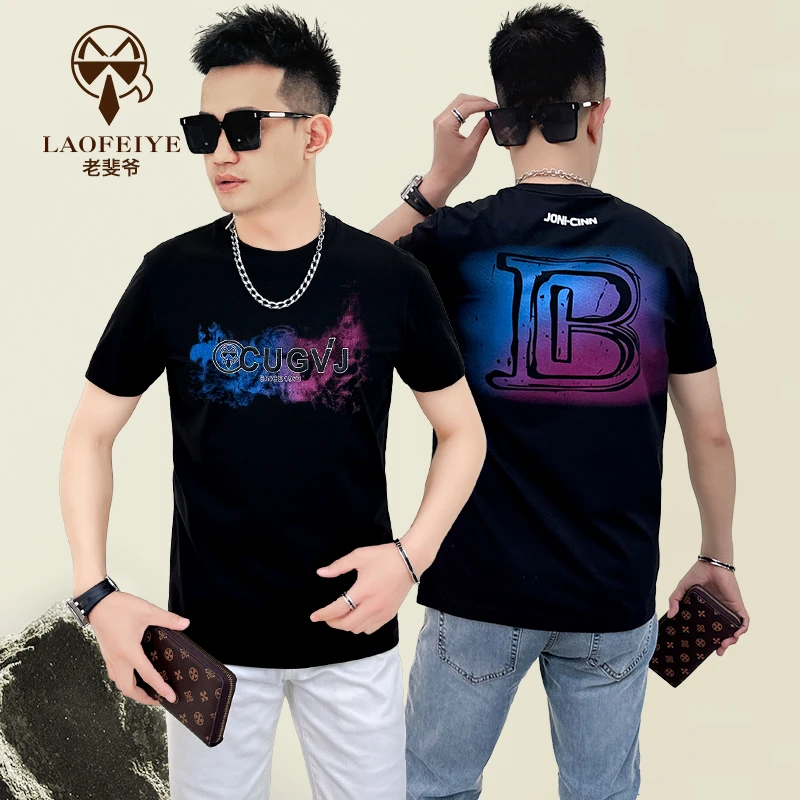 【老斐爷欧品】2025年夏新品男士圆领休闲T恤个性字母图案短袖潮