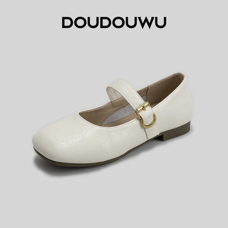 豆豆屋法式软底玛丽珍鞋女2025春季新款复古方头平底一字扣浅口鞋