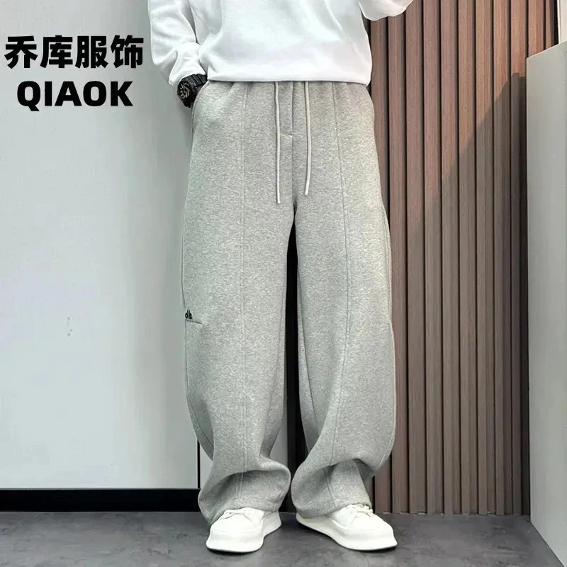 秋季新品高品质宽松运动长裤男士休闲弯刀阔腿裤中腰可束脚卫裤男