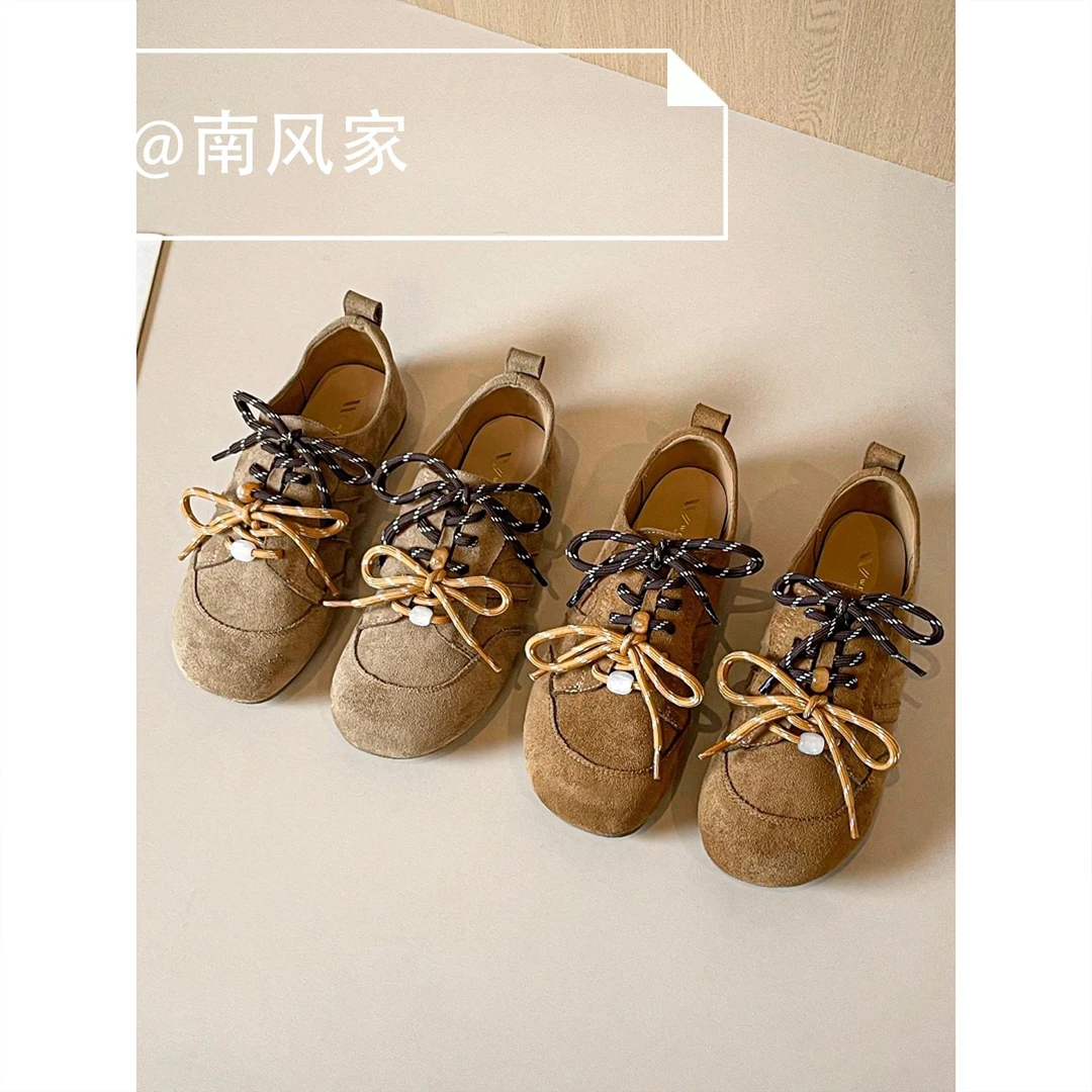 南风家~复古棕色平底德训鞋女2025新款春秋双鞋带百搭休闲勃肯鞋