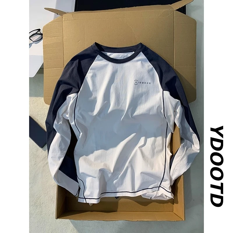 特大码300斤防晒速干凉感拼接撞色圆领长袖t恤男士夏季户外运动服