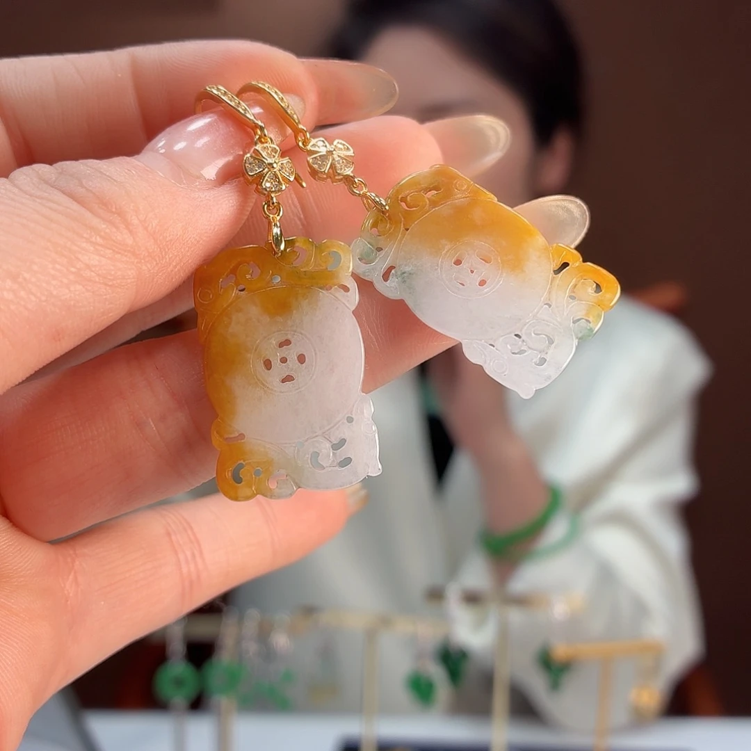 翡翠银S925镶嵌耳饰