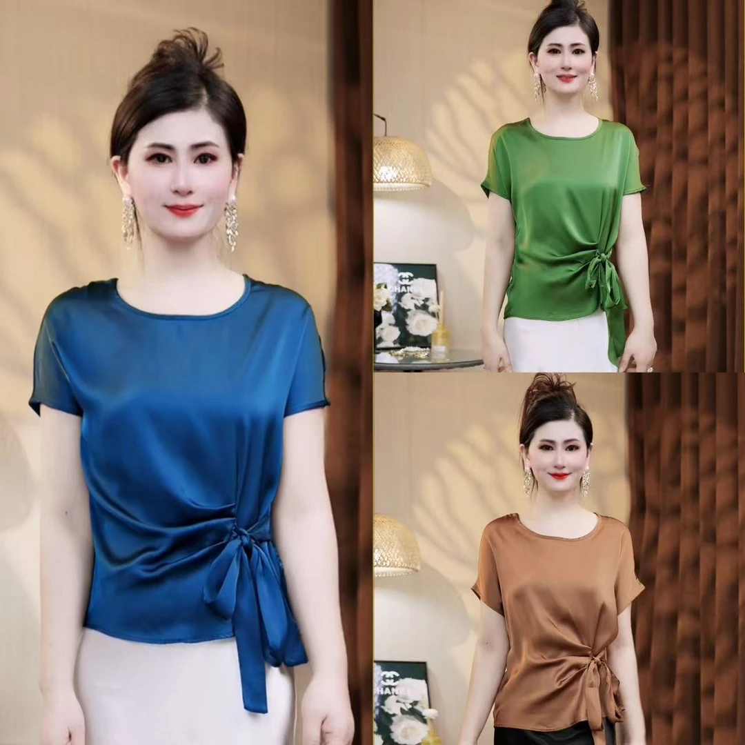 财阀千金女装T恤宽松显瘦系带款上衣气质时尚休闲新款洋气